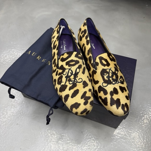 Ralph Lauren Purple Label NEW 11.5 D Calf Hair RL Script Alonzo Leopard Slippers main image 8